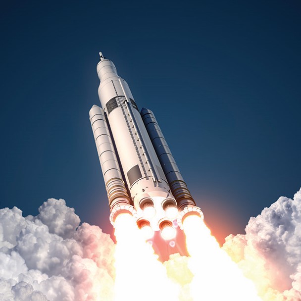 Space Launch System Takes Off. 3D Scene.