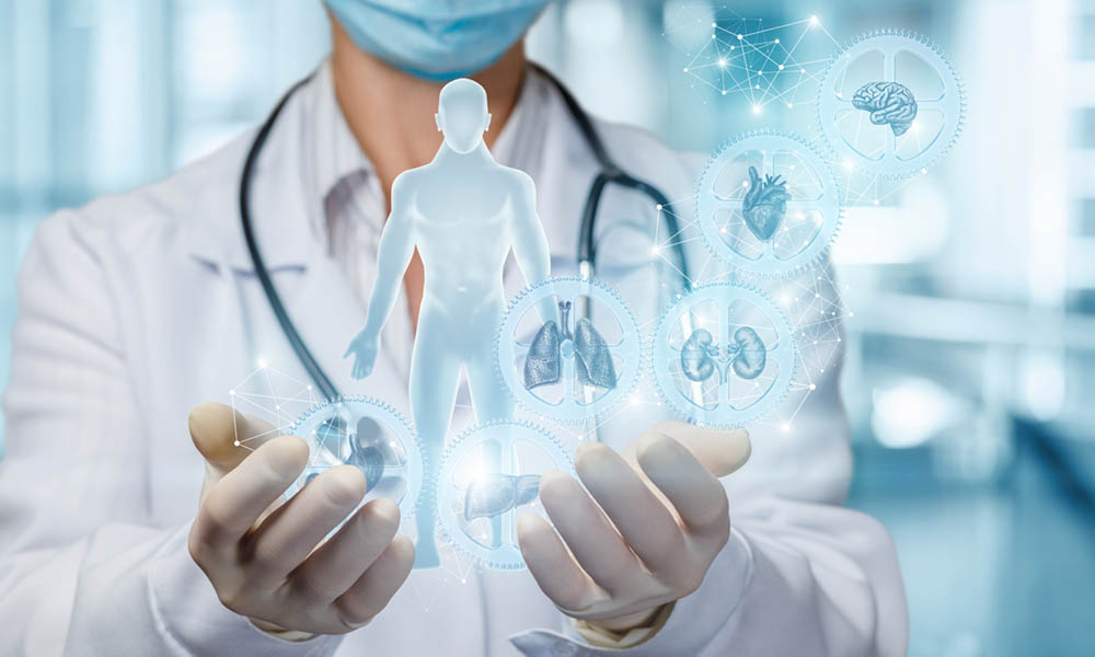 A medical worker shows the mechanism of health of the patient