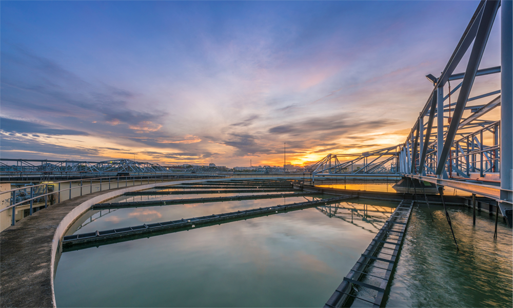 Waste water treatment plant with sunset